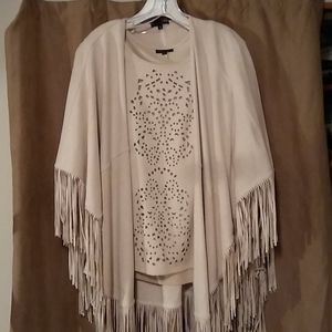 Designer suede top and cape with fringe